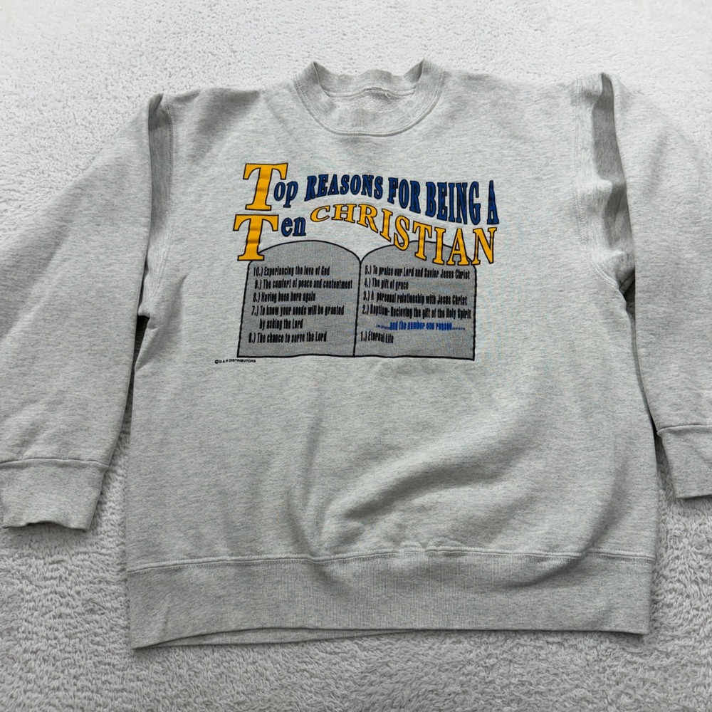 Vintage 90s Top Ten Reasons Being Christian Graphic Sweatshirt Medium